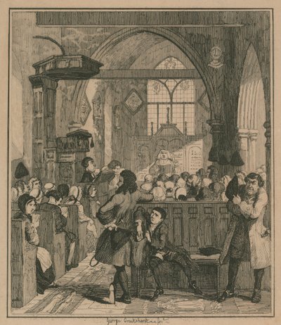 Jack Sheppard begeht den Raub in der Kirche von Willesden von George Cruikshank